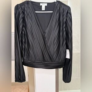 Black Pleated Wrap Top